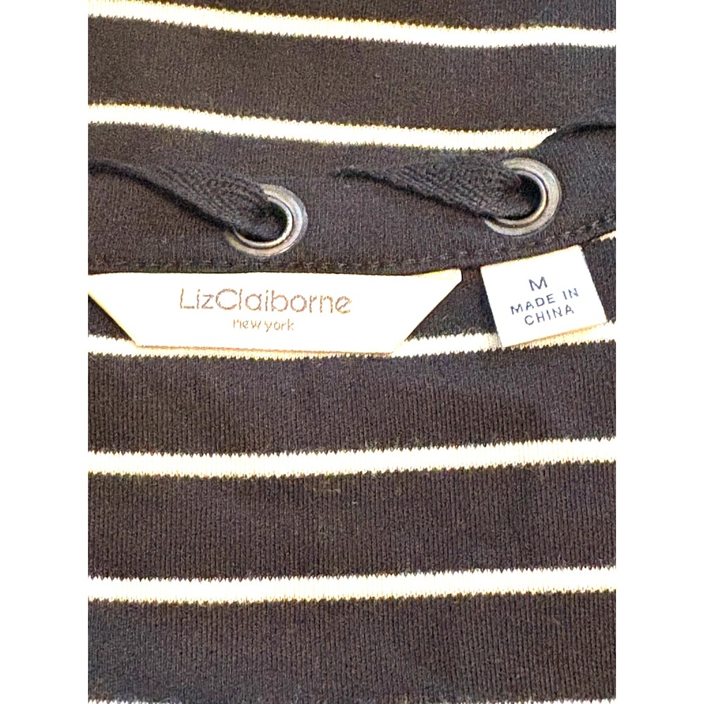 Liz Claiborne Women's Black & White Striped‎ Sweater Ribbon Detail, Size M - Picture 4 of 5